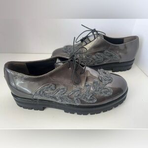 AGL Attilio Giusti Leombruni Charcoal  Patent Leather Lace Up Chunky Shoes 5.5